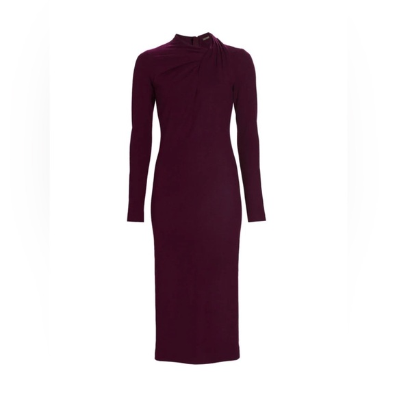 Adam Lippes $1590 Wool Twisted Neck Long Sleeve Midi Dress in Merlot - Picture 5 of 7